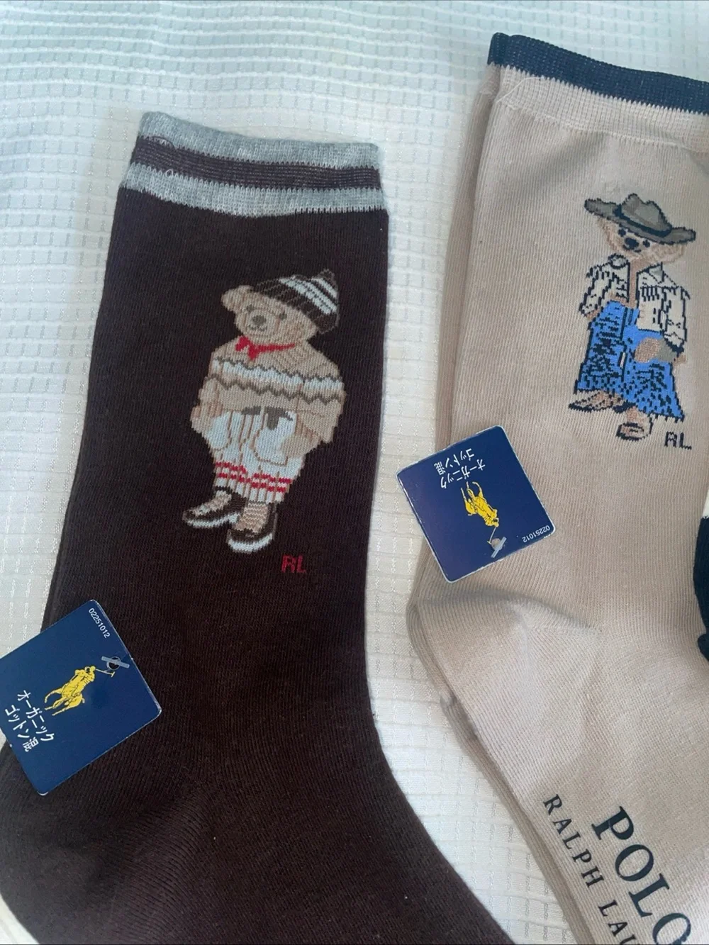 4 pairs Polo by Ralph Lauren Bear Crew Socks - White, Navy, Brown & Tan